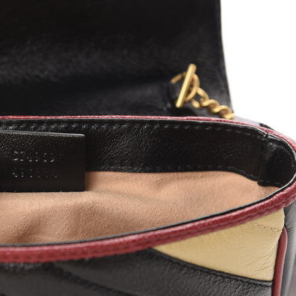 Gucci Vintage Effect Calfskin Matelasse Diagonal Striped Super Mini Torchon GG Marmont Shoulder Bag Black Beige 9 of 11