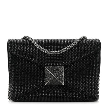 Valentino Garavani Crystal Suede Embellished Small One Stud Clutch With Chain Black 1 of 11