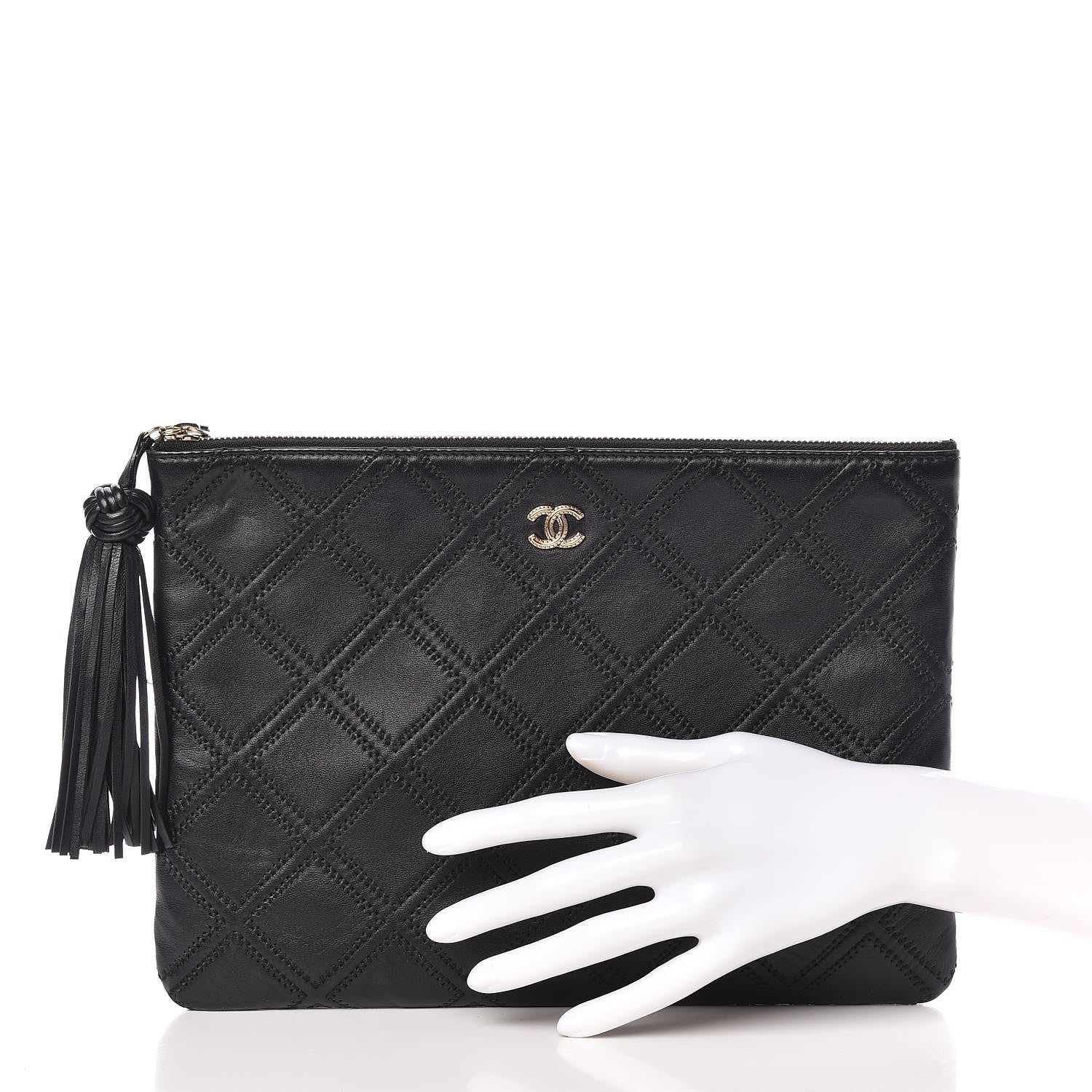 Chanel Calfskin Stitched Tassel CC Cosmetic Case Black 2 of 8