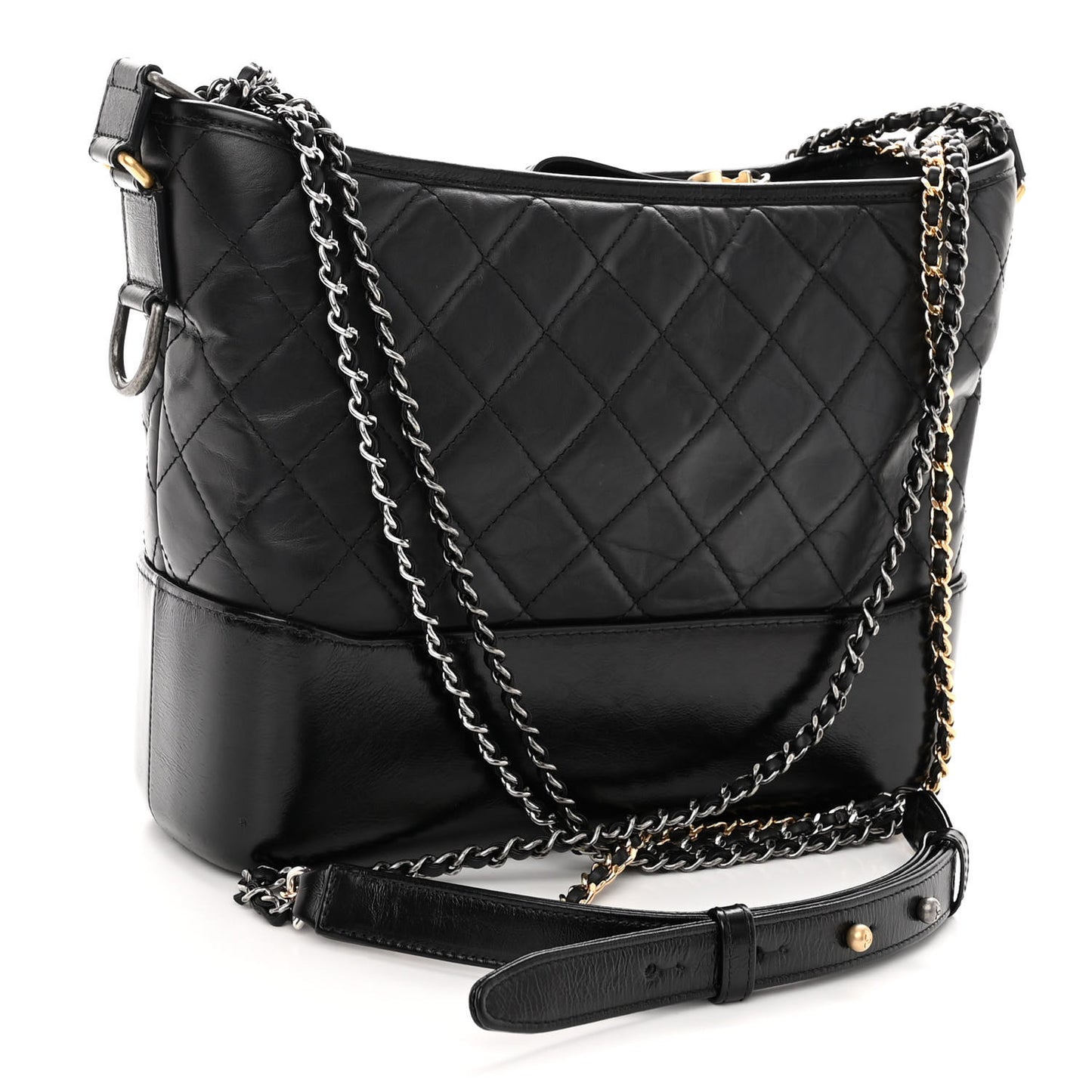 Aged Calfskin Quilted Medium Gabrielle Hobo Black