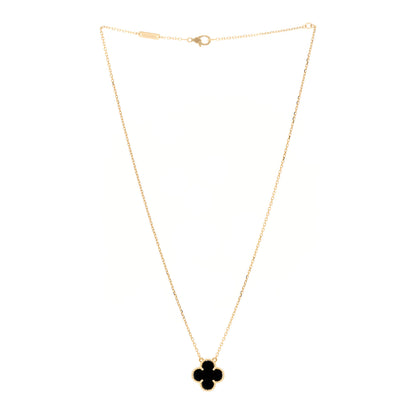 Van Cleef & Arpels 18K Yellow Gold Black Onyx Vintage Alhambra Pendant Necklace 3 of 5