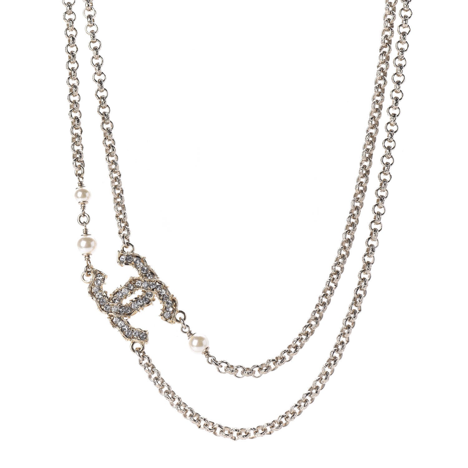 Chanel Crystal Pearl CC Chain Choker Necklace Gold 1 of 6