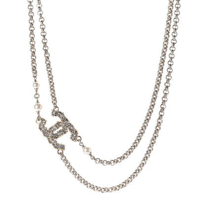 Chanel Crystal Pearl CC Chain Choker Necklace Gold 1 of 6