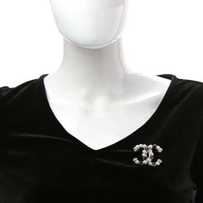 Chanel Pearl Crystal Bead CC Brooch Silver Black 2 of 5