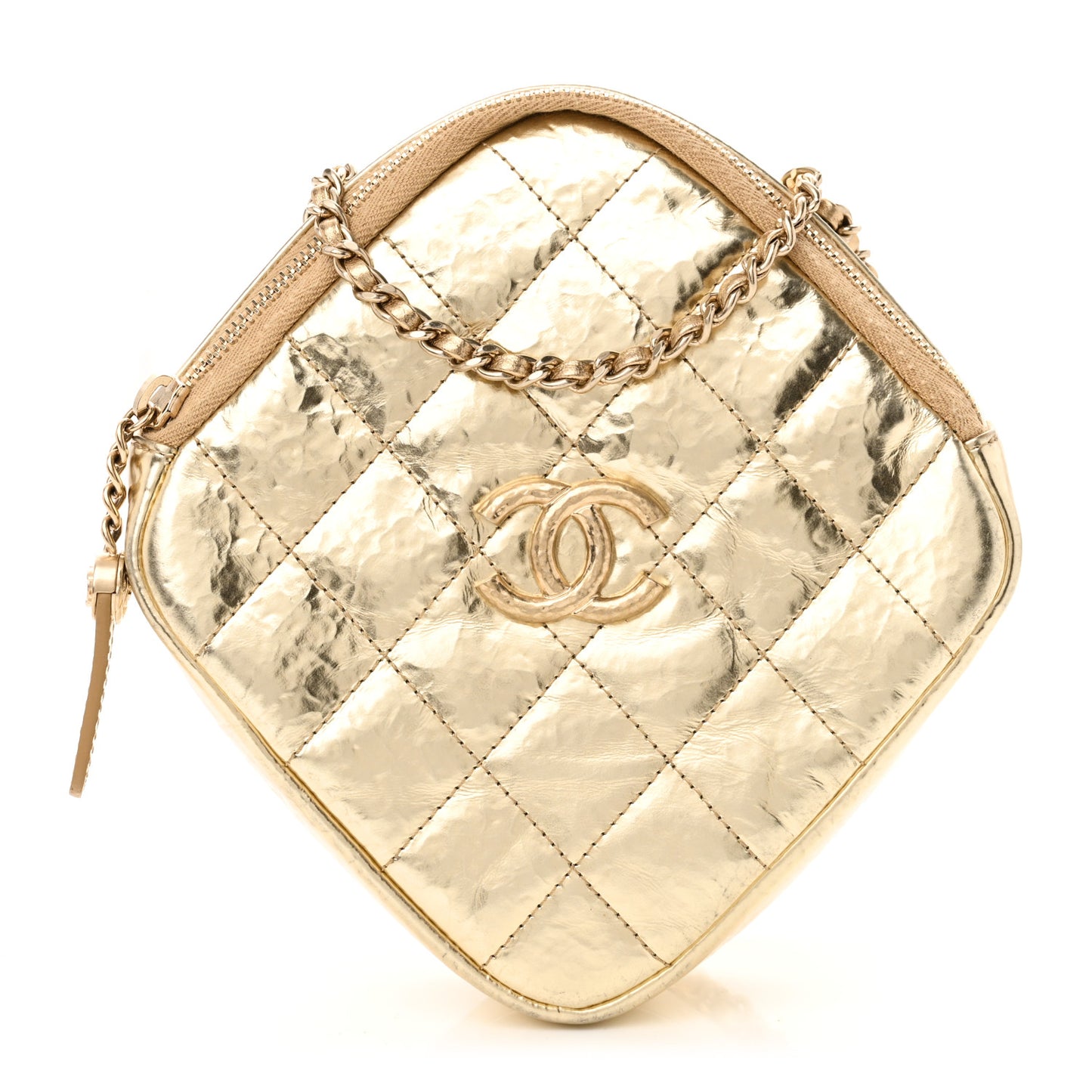 Hammered Metallic Calfskin Quilted Diamond Bag Gold