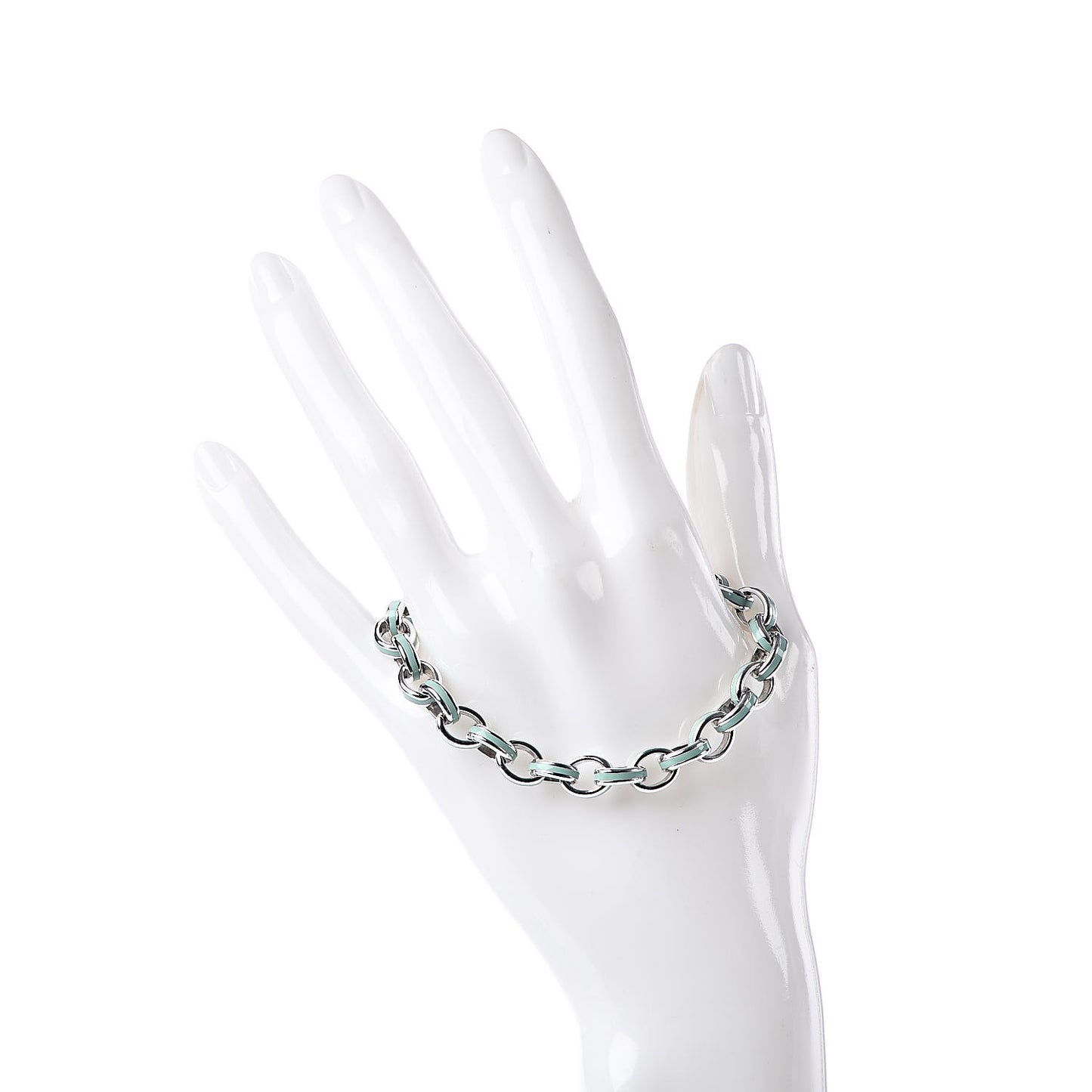Sterling Silver Enamel Oval Link Bracelet Blue
