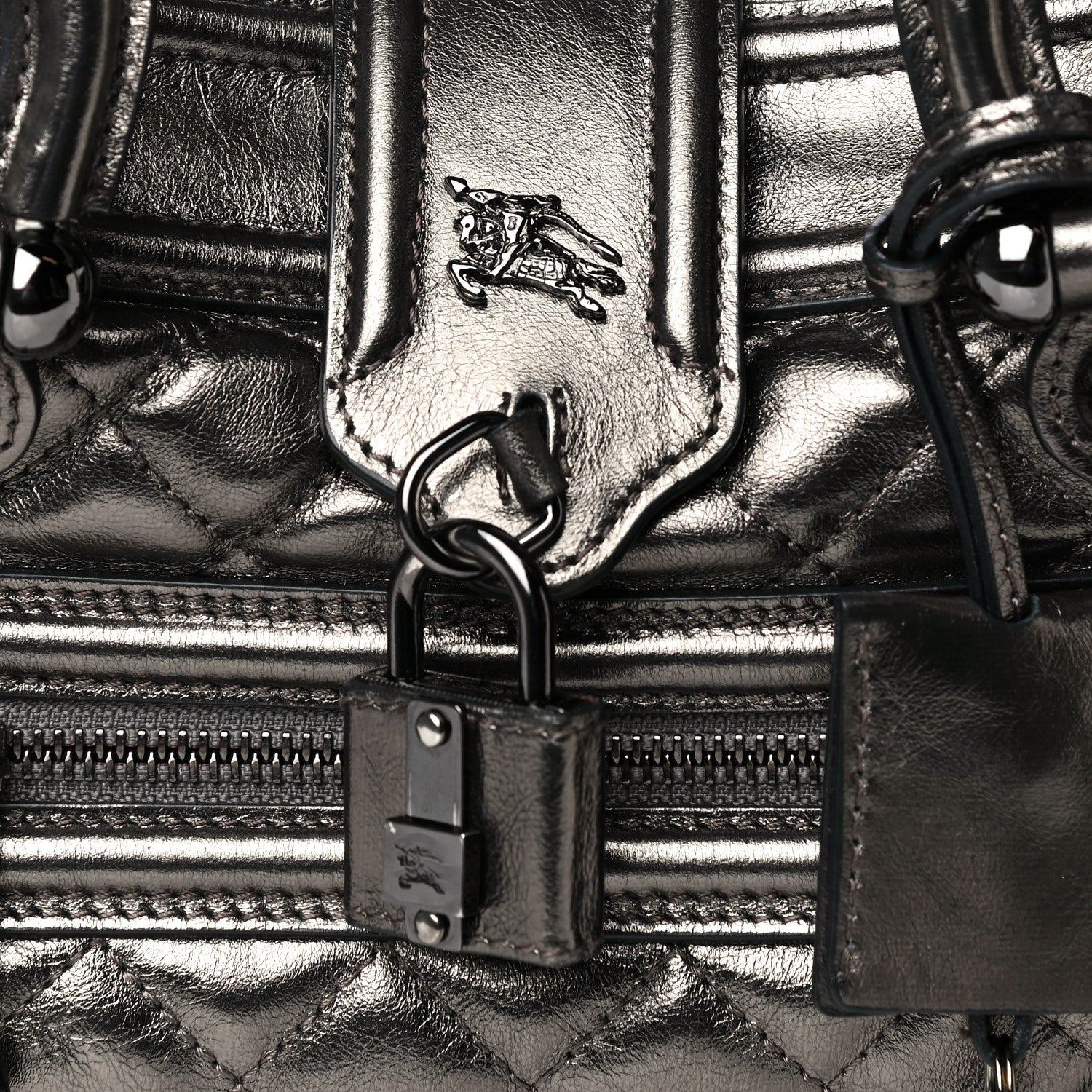 Burberry Metallic Calfskin Quilted Mini Manor Tote Pewter 9 of 11