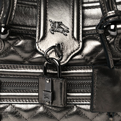 Burberry Metallic Calfskin Quilted Mini Manor Tote Pewter 9 of 11