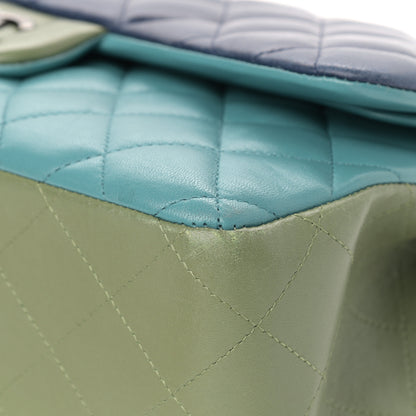 Chanel Lambskin Quilted Tri-Color Jumbo Double Flap Navy Blue Green 18 of 39
