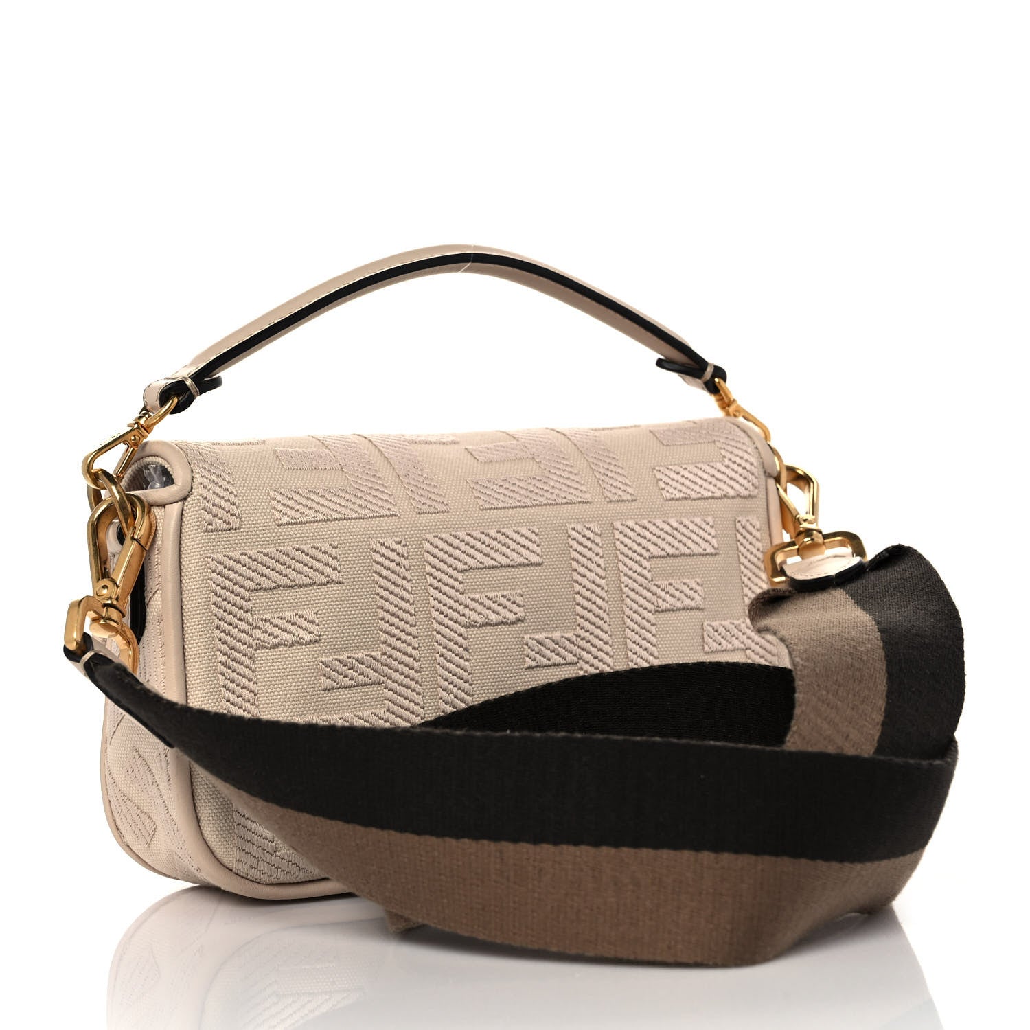 Fendi Canvas Vitello King Bi-Color Strap FF Embroidered Mini Baguette Poudre 3 of 9