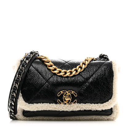 Chanel Crumpled Calfskin Shearling Sheepskin Quilted Medium Chanel 19 Flap Black 1 of 10