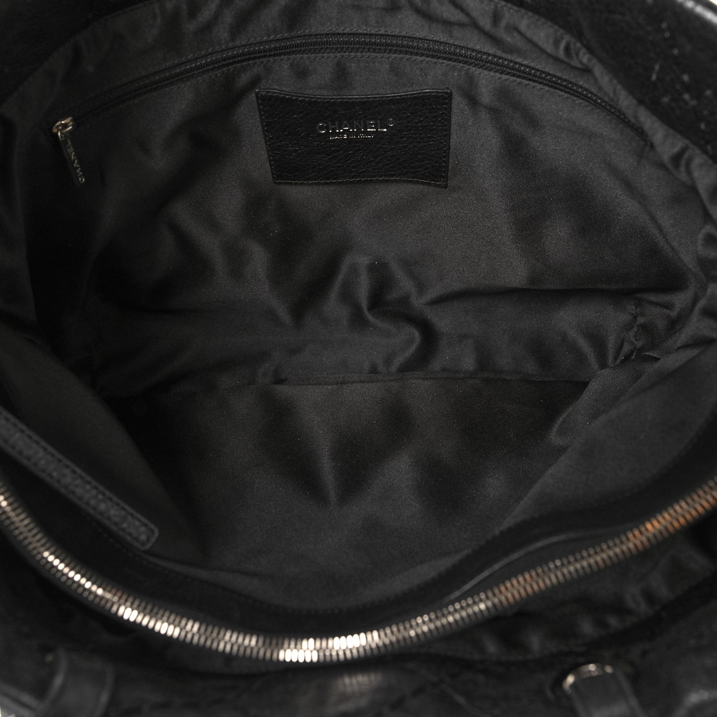 Glazed Calfskin Large On the Road Zip Tote Black