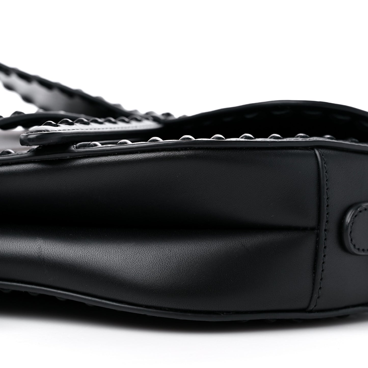 Calfskin Studded Saddle Bag With Strap Black