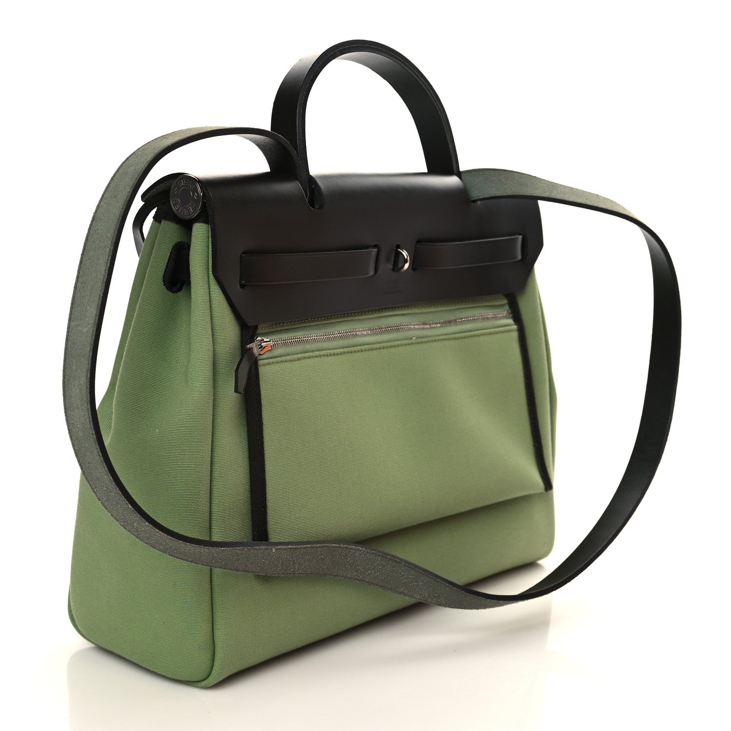Hermes Military Toile Vache Hunter Herbag Zip Retourne 31 PM Vert Criquet Black 3 of 10