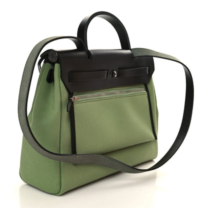 Hermes Military Toile Vache Hunter Herbag Zip Retourne 31 PM Vert Criquet Black 3 of 10