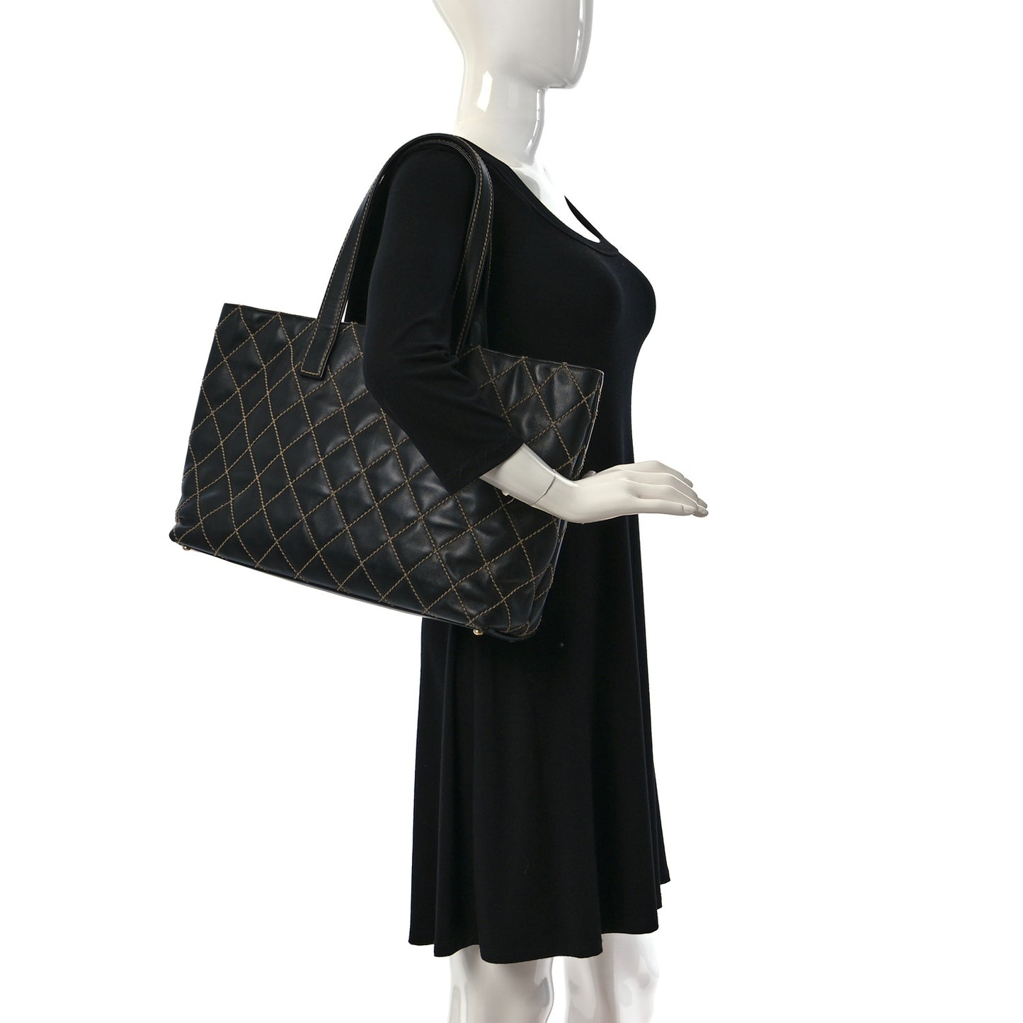 Calfskin Wild Stitch Large Tote Black