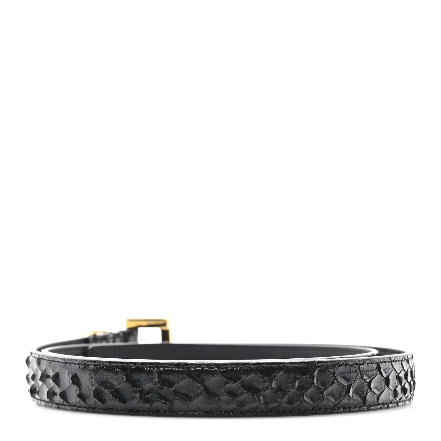 Saint Laurent Snakeskin Monogram Square Buckle Belt 80 32 Black 2 of 6
