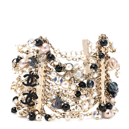 Chanel Pearl Bead Crystal CC Multi Strand Byzantine Chain Black Gold 1 of 5