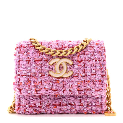 Chanel Tweed Enamel Quilted Pending CC Card Holder On Chain Light Purple Pink Red 1 of 11