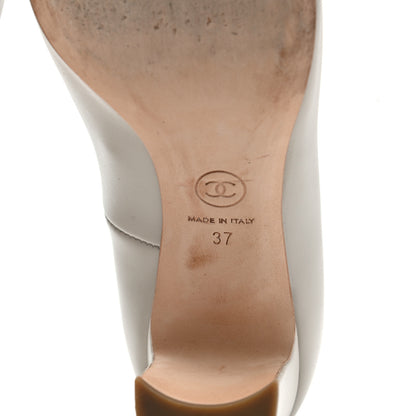 Chanel Lambskin Peep Toe CC Pumps 37 Grey 6 of 11
