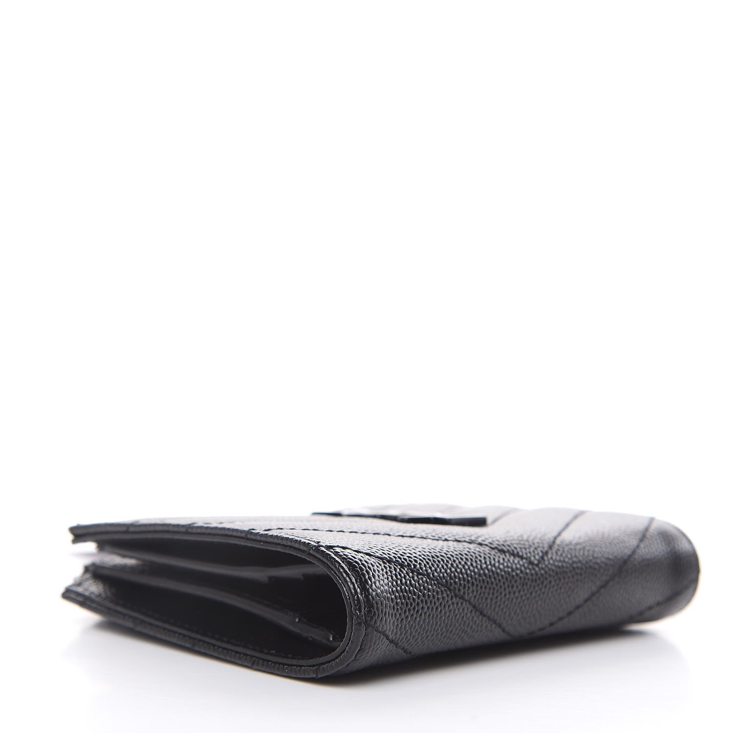 Saint Laurent Grain De Poudre Matelasse Chevron Monogram Zipped Card Case Black 4 of 7