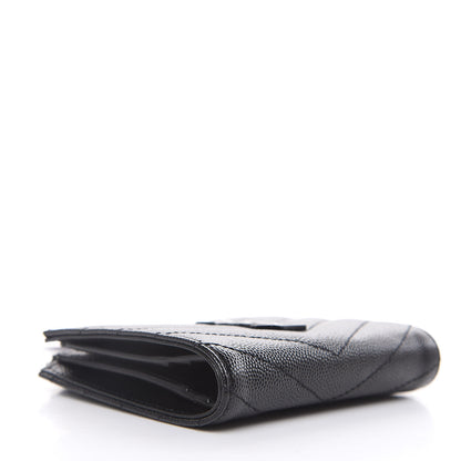 Saint Laurent Grain De Poudre Matelasse Chevron Monogram Zipped Card Case Black 4 of 7
