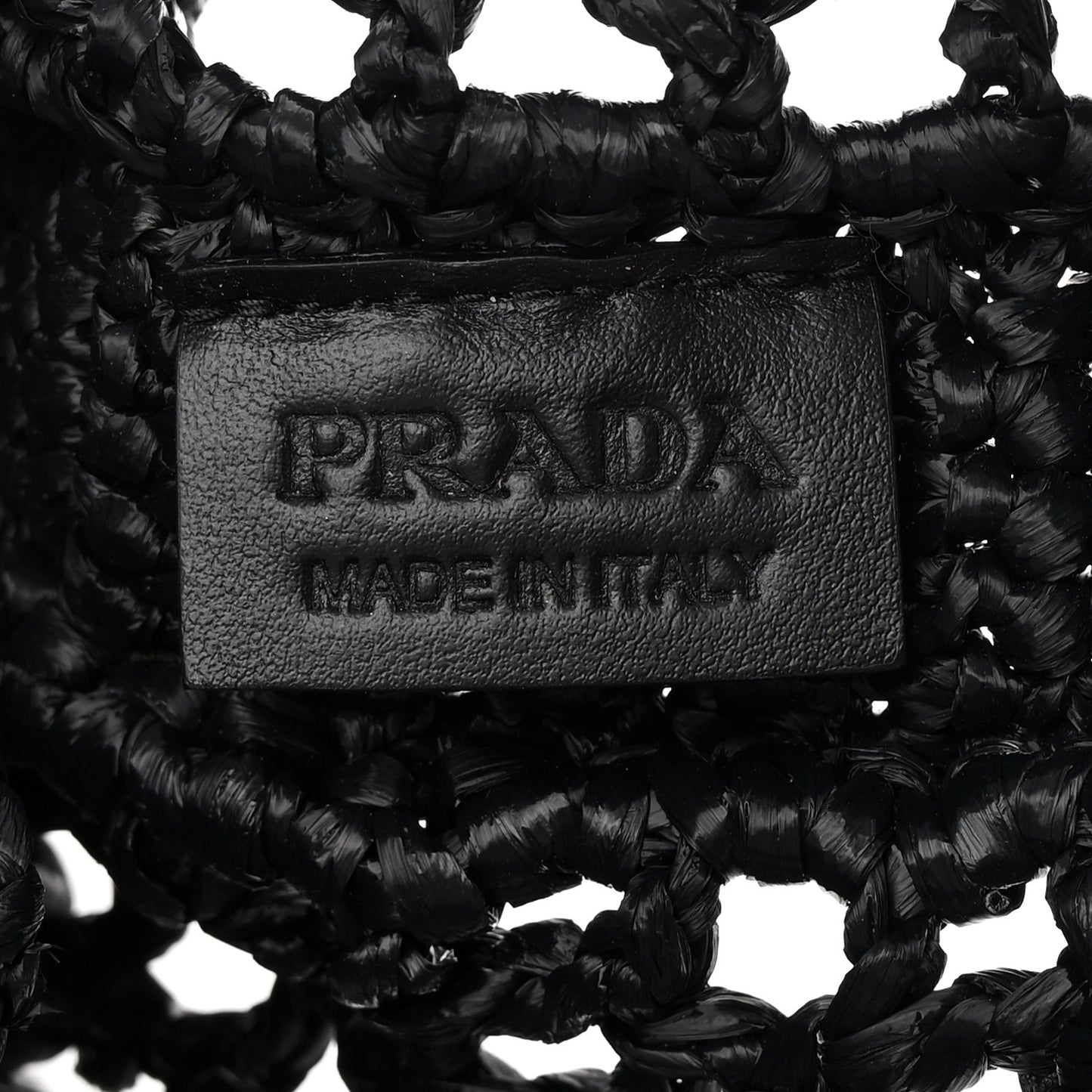Yarn Raffia Effect Crochet Logo Embroidered Tote Bag Black