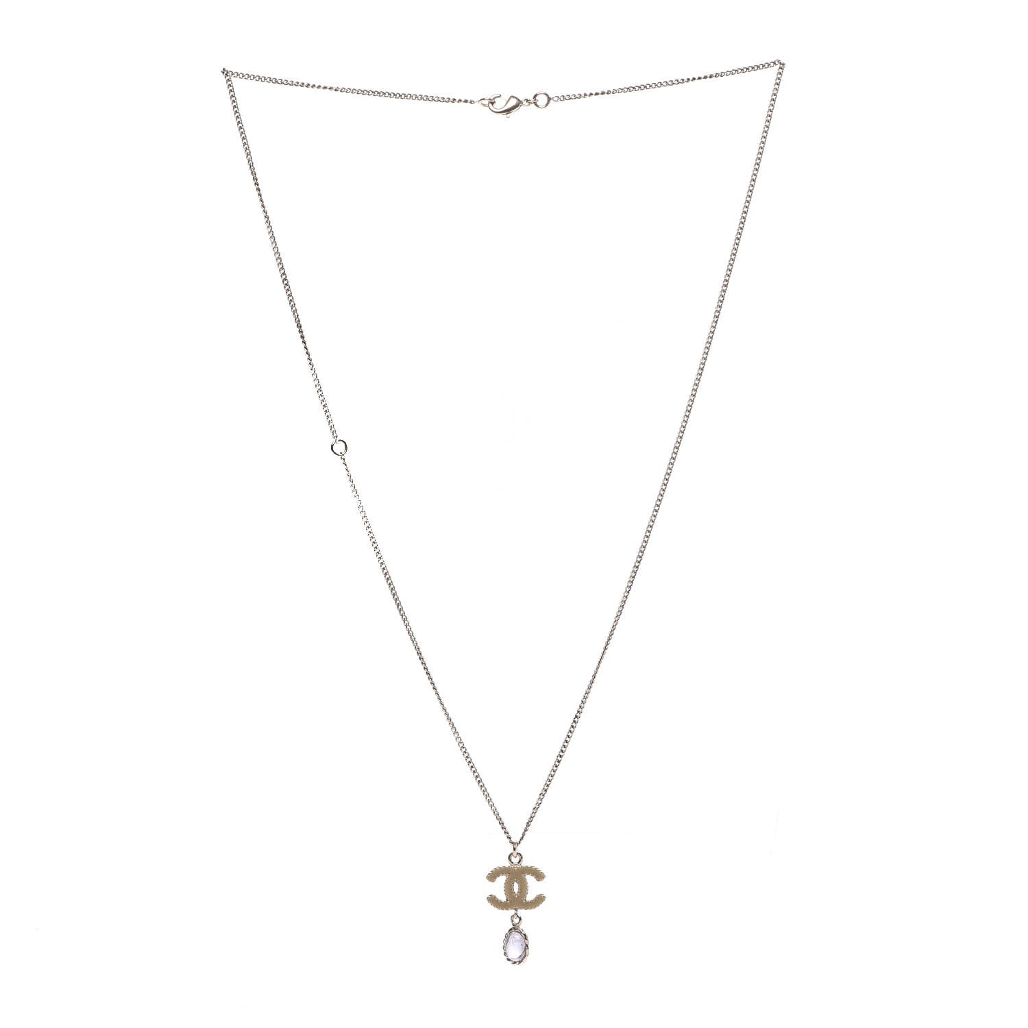 Chanel Stone CC Drop Necklace Gold Purple 1 of 4