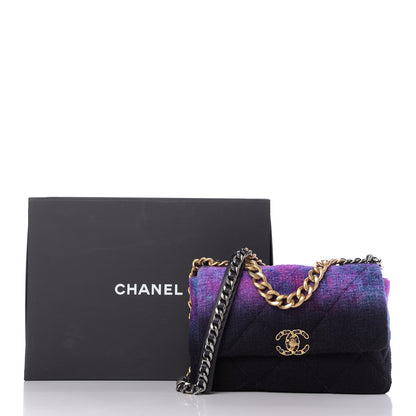 Chanel Wool Tweed Quilted Large 19 Flap Purple Black Blue 10 of 10