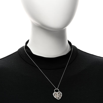 Tiffany Sterling Silver 18K Rose Gold Filigree Heart Key Pendant Necklace 2 of 5