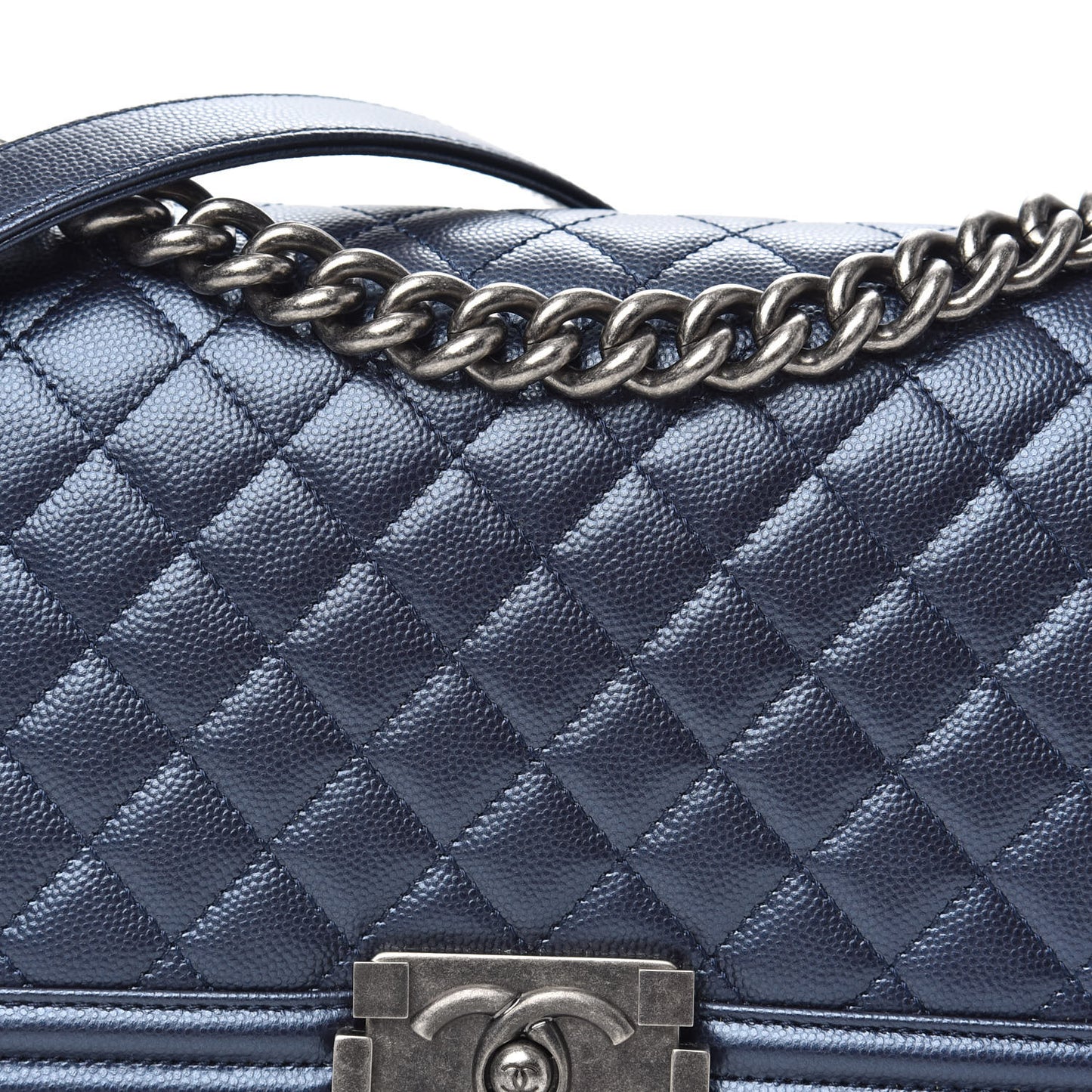 Metallic Caviar Quilted Medium Boy Flap Navy