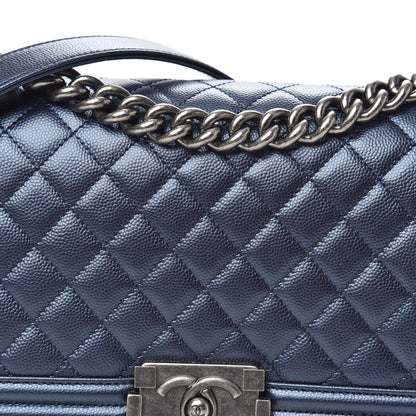 Chanel Metallic Caviar Quilted Medium Boy Flap Navy 10 of 11