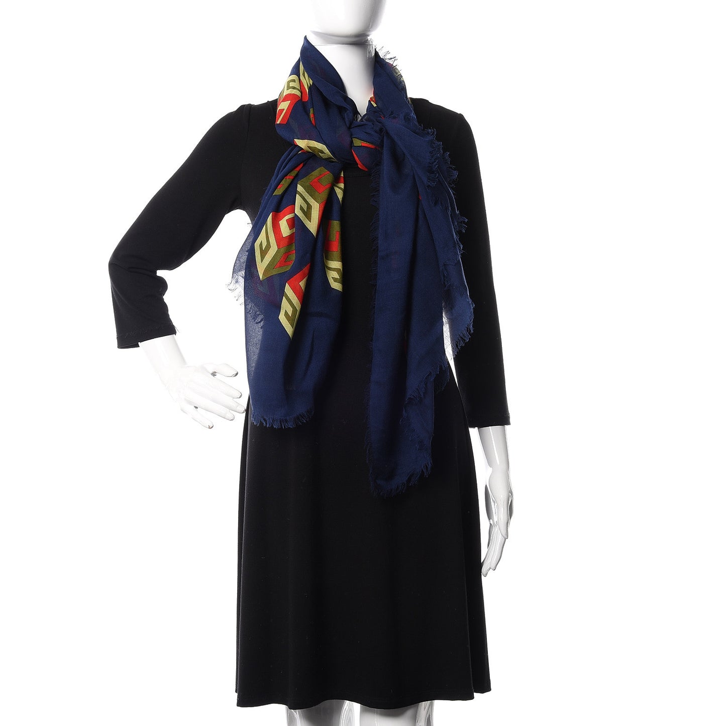 Wool Silk Jacquard GG Wallpaper Print Scarf Multi