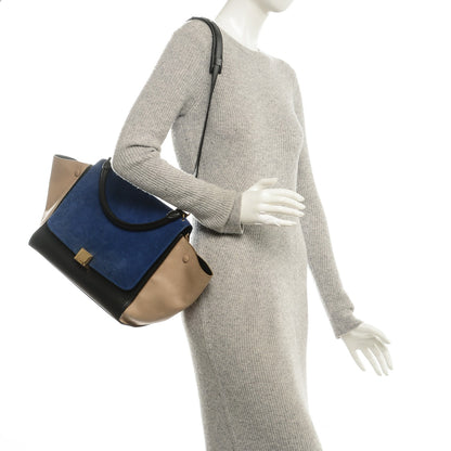 Celine Calfskin Suede Medium Tri-Color Trapeze Royal Blue 2 of 6