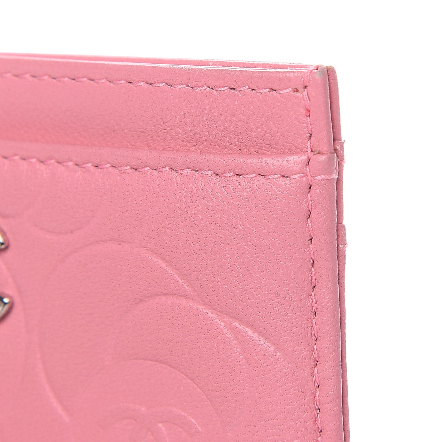Lambskin Camellia Embossed Card Holder Pink