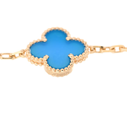 Van Cleef & Arpels 18K Yellow Gold Blue Agate 5 Motifs Vintage Alhambra Bracelet 4 of 6