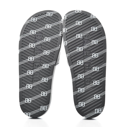 Balenciaga Rubber License Logo Print Mens Pool Slide Sandals 41 Black White 5 of 9