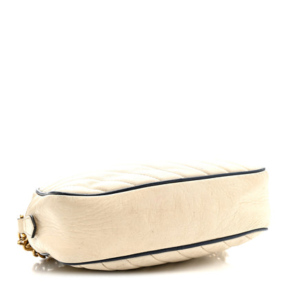 Gucci Vintage Effect Calfskin Matelasse Diagonal Small Torchon GG Marmont Chain Shoulder Bag Mystic White Blue Agata 4 of 21