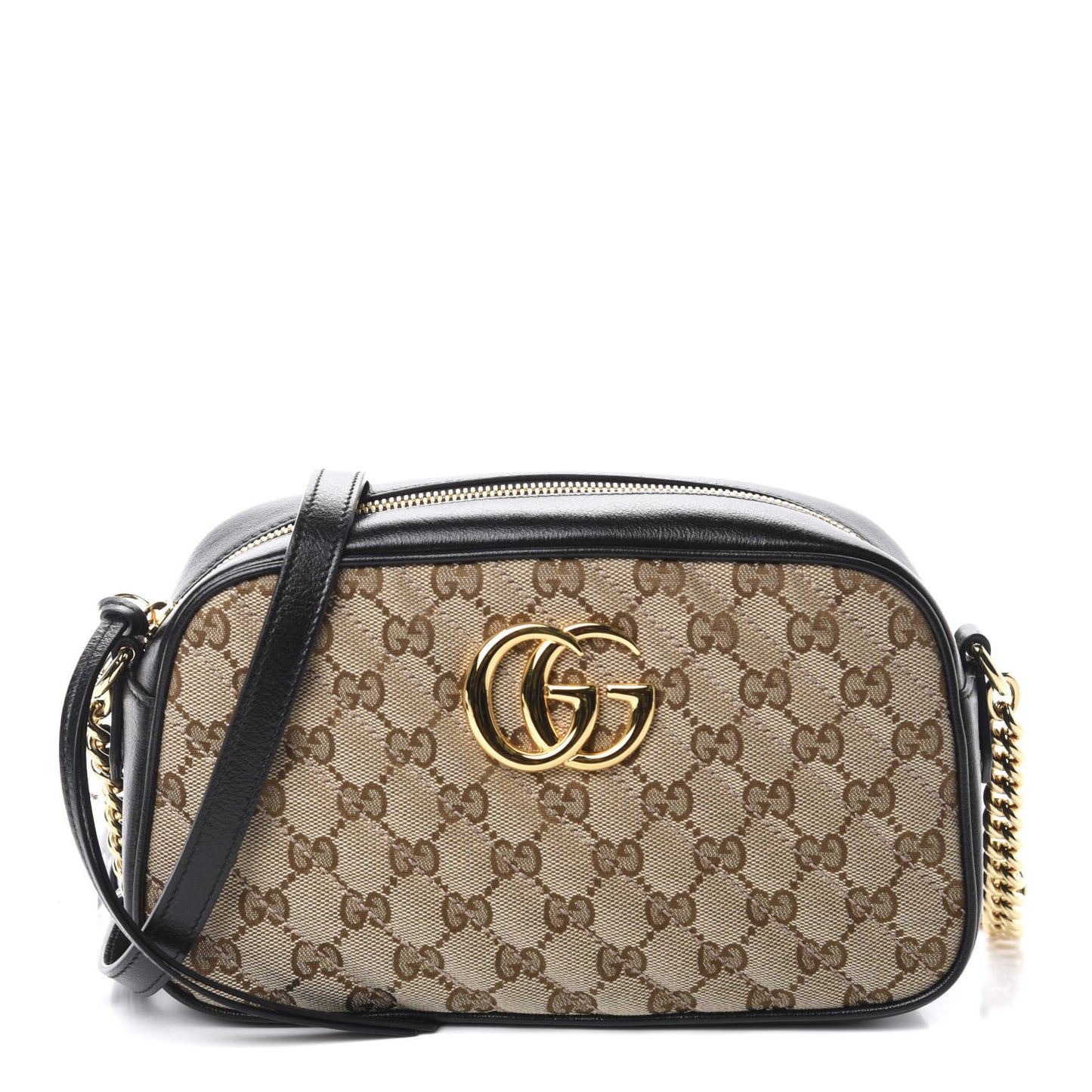 Monogram Matelasse Diagonal Small GG Marmont Chain Shoulder Bag Beige Black