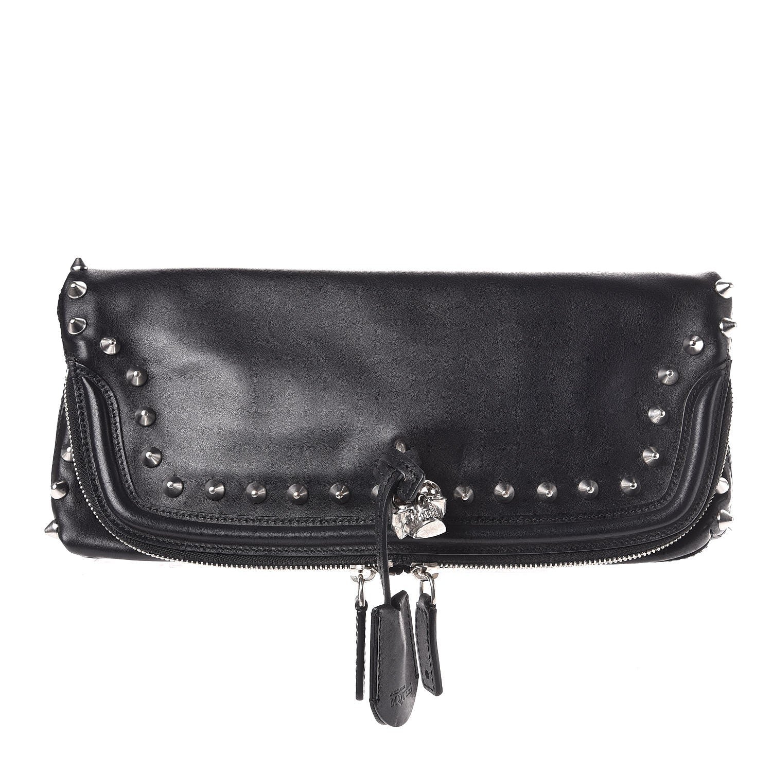Alexander McQueen Calfskin Studded Padlock Skull Clutch Black 1 of 7
