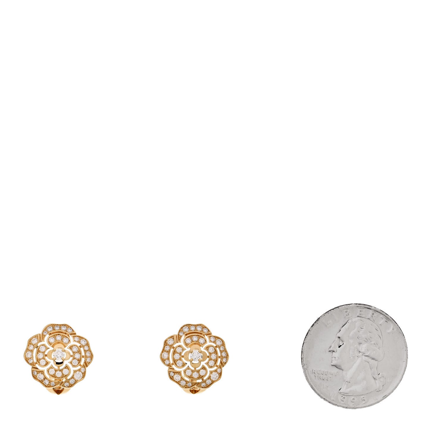 18K Yellow Gold Diamond Bouton de Camélia Earrings