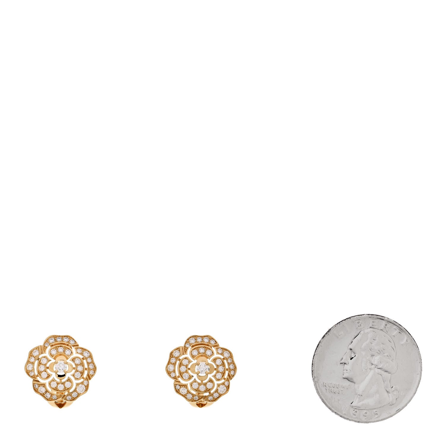 Chanel 18K Yellow Gold Diamond Bouton de Camélia Earrings 2 of 5
