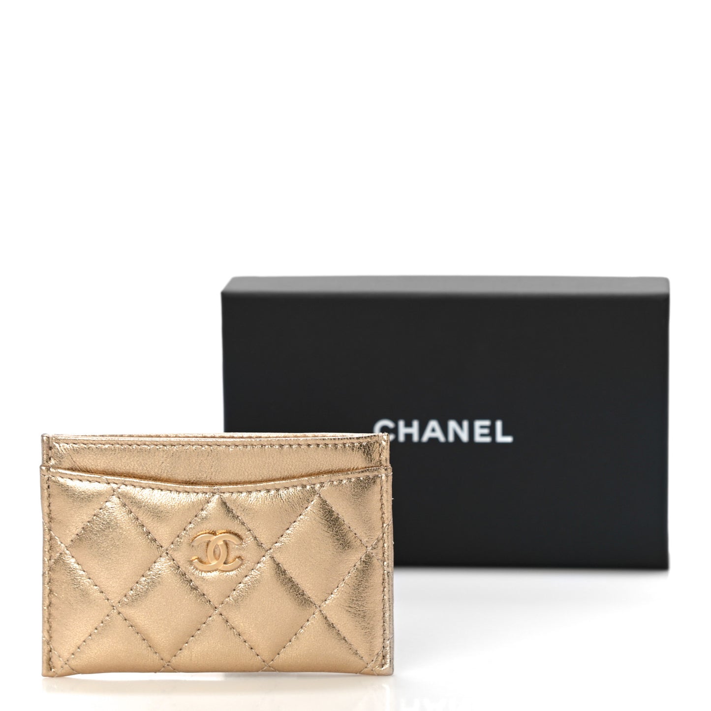 Metallic Lambskin Quilted CC Card Holder Gold
