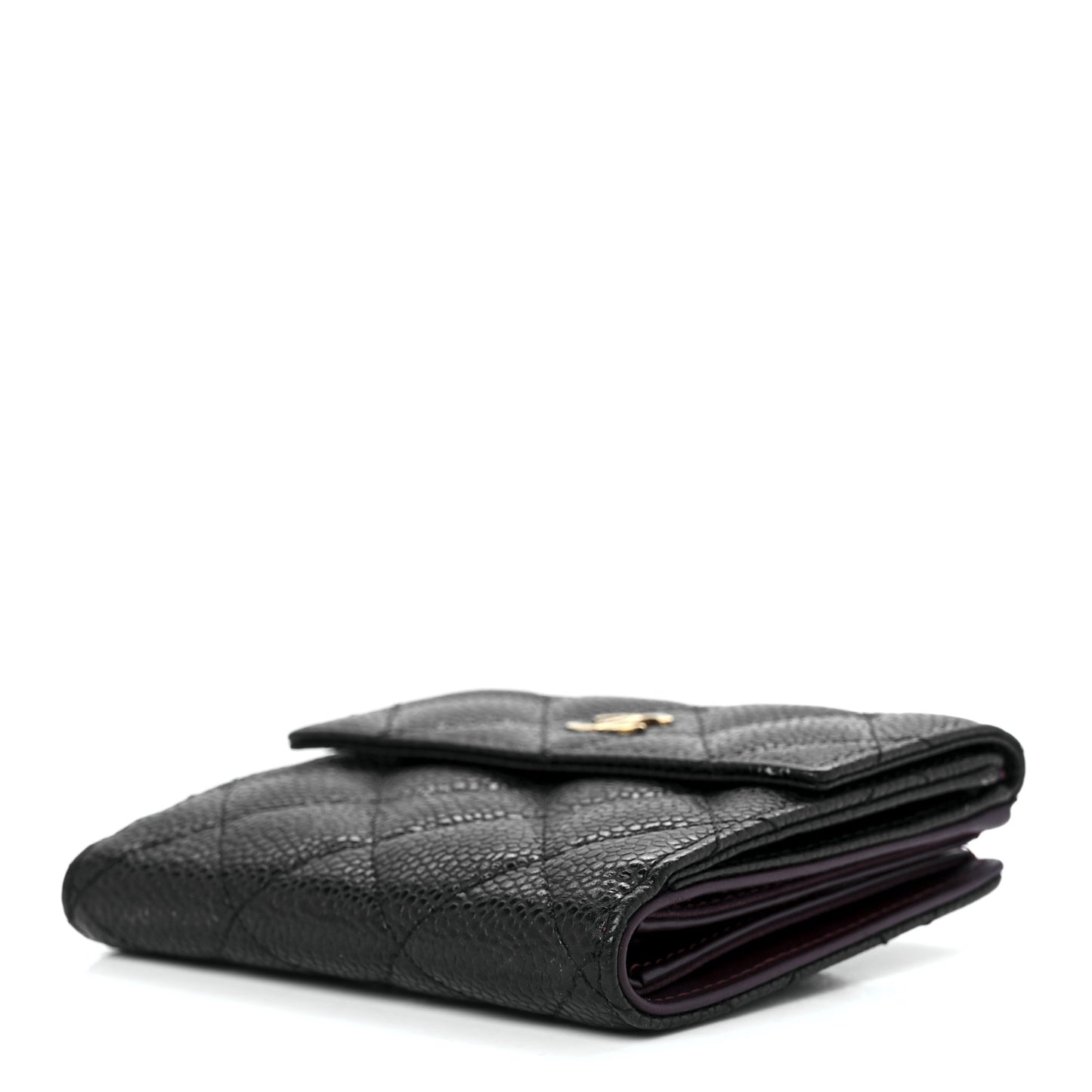 Caviar Quilted Compact French Flap Wallet Black