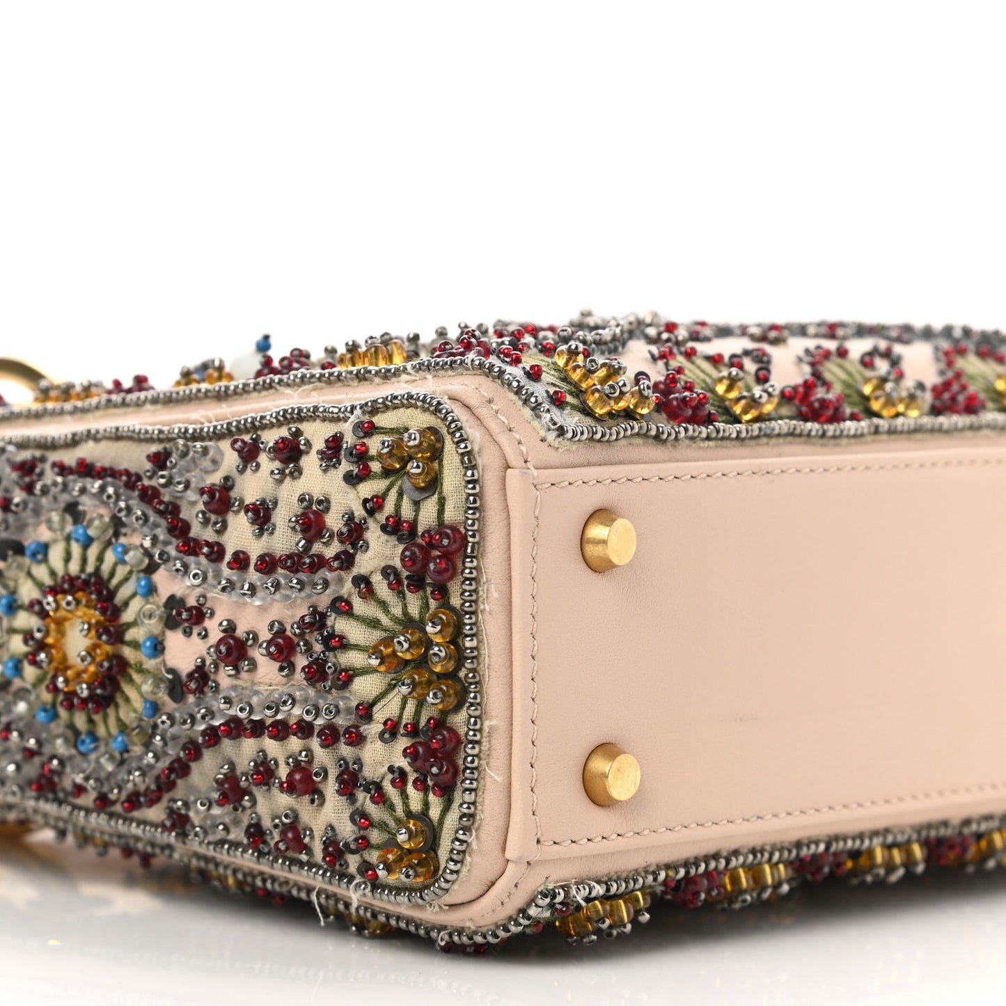 Calfskin Beaded Mini Lady Dior Beige Multicolor