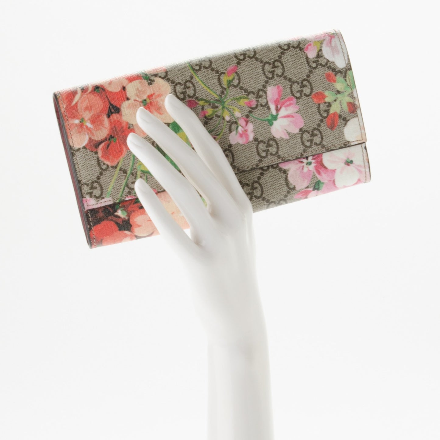 GG Supreme Monogram Blooms Continental Wallet Beige Multicolor Dry Rose