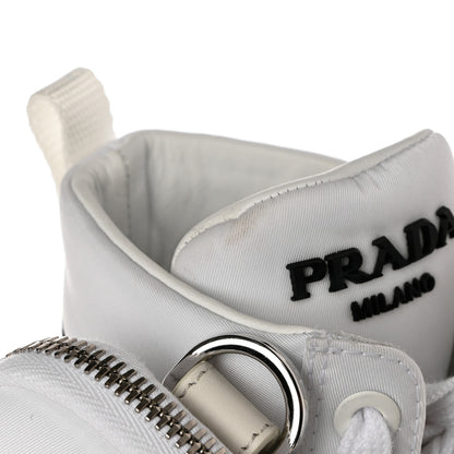 Prada Re-Nylon Gabardine Metal Triangle Logo Wheel Pouch Pocket High Top Sneakers 35.5 White 9 of 9
