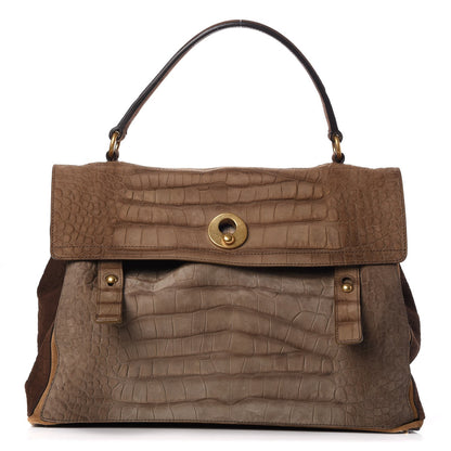 Saint Laurent Nubuck Croc Embossed Large Muse Two Beige Brown 1 of 7