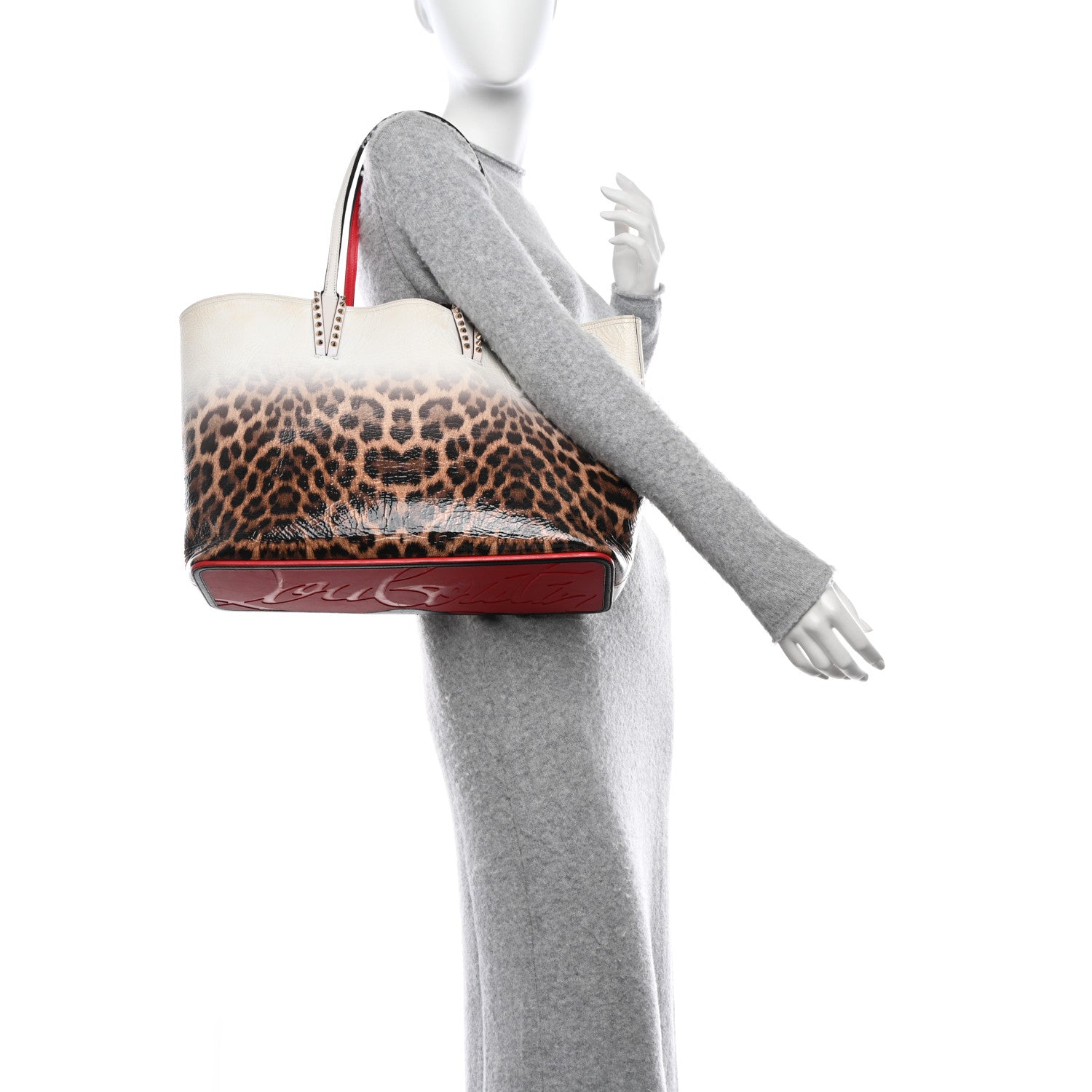 Christian Louboutin CHRISTIAN LOUBOUTIN Calfskin Degrade Leopard Print Spikes East West Cabata Tote White Multi 2 of 17