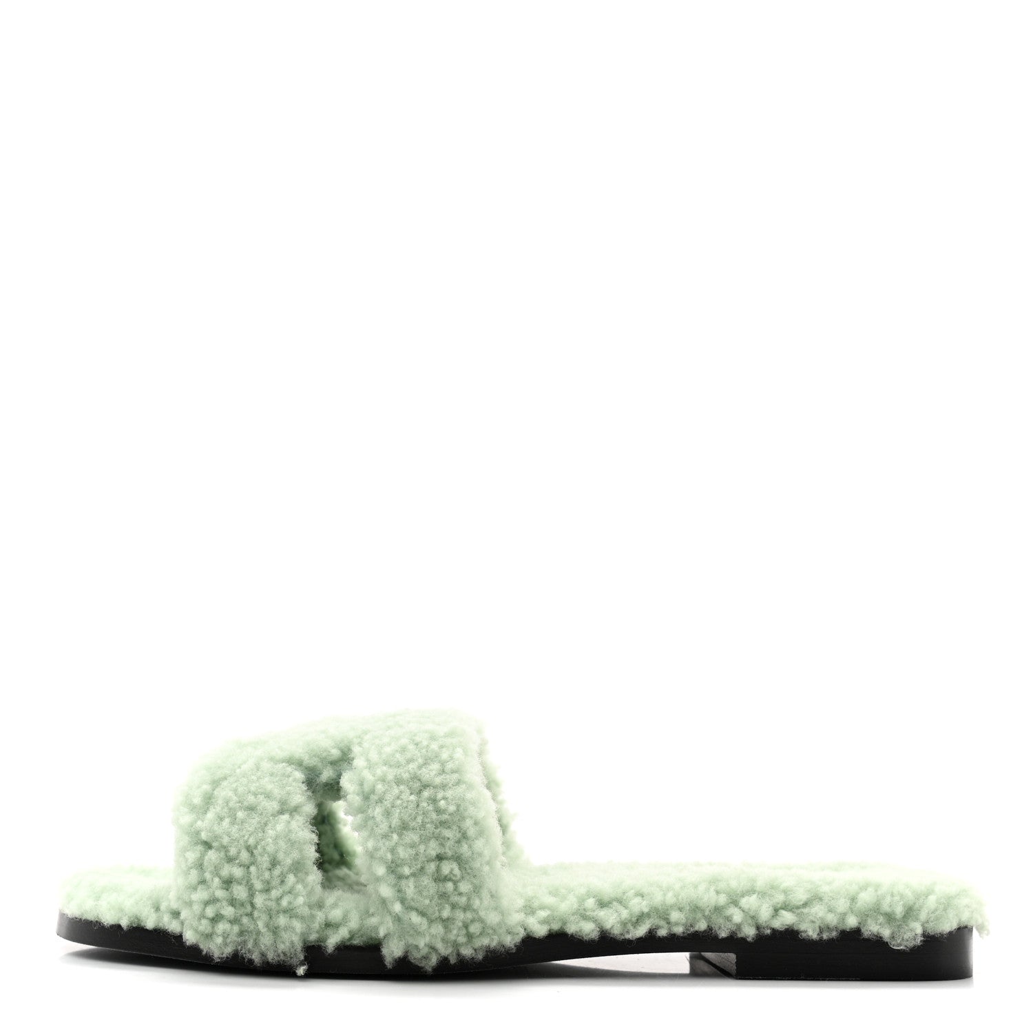 Hermes Woolskin Oran Sandals 37.5 Vert D’Eau 1 of 8